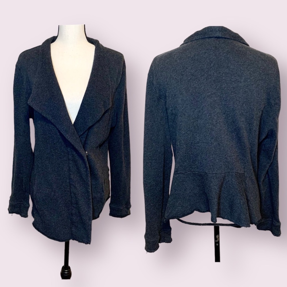 Stem Boho Sweater Jacket French Terry Organic Cotton Charcoal Gray Size Large